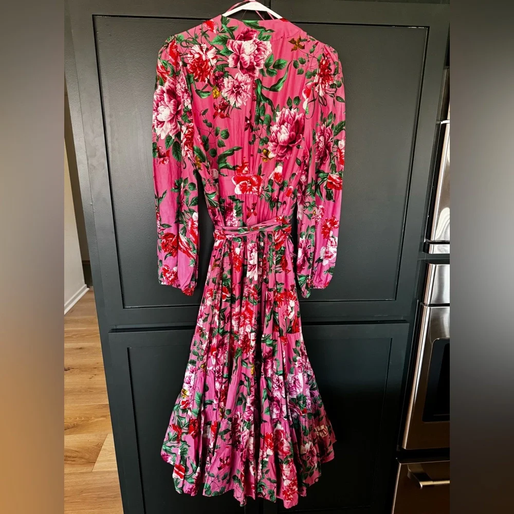 Gibson Latimer NWT Pink Floral Wrap Midi Dress Tiered Romantic Size Large 🌸 - Picture 8 of 8